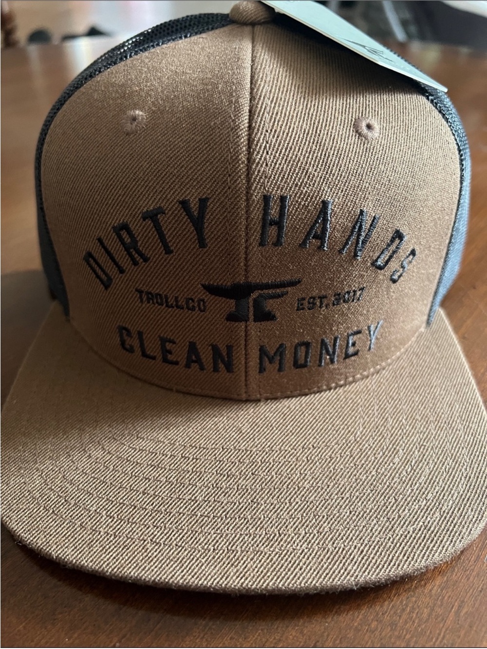 Dirty Hands Clean Money Brown Trucker Snapback Hat Troll Co.